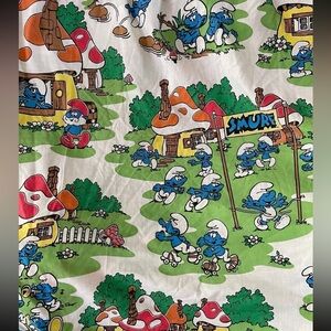The Smurfs Sheets Twin Size 1980’s Vintage Cartoon Show Papa Smurf Cotton Blend